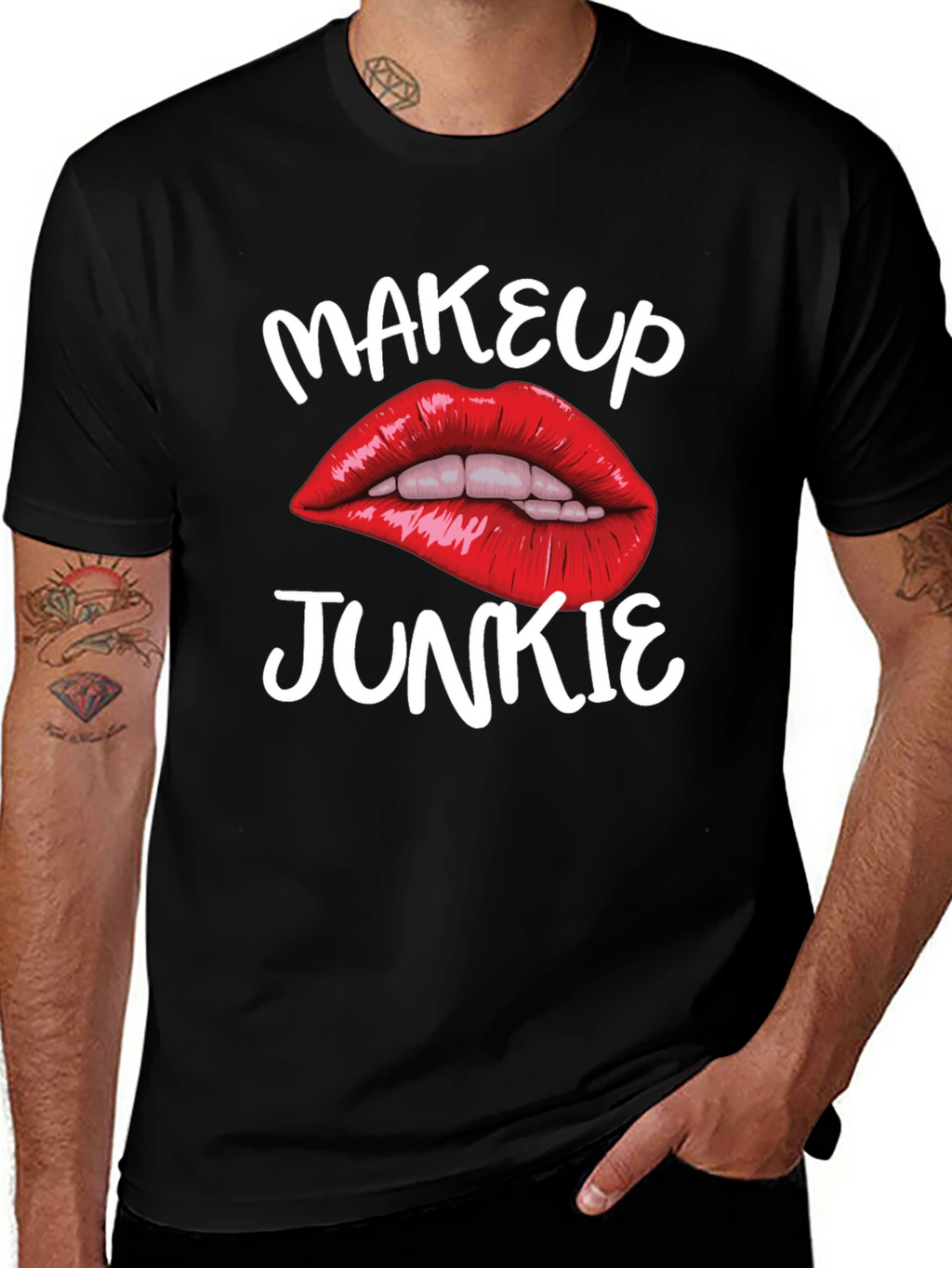 Makeup Junkie Graphic Tee - Bold Lips Black T-Shirt