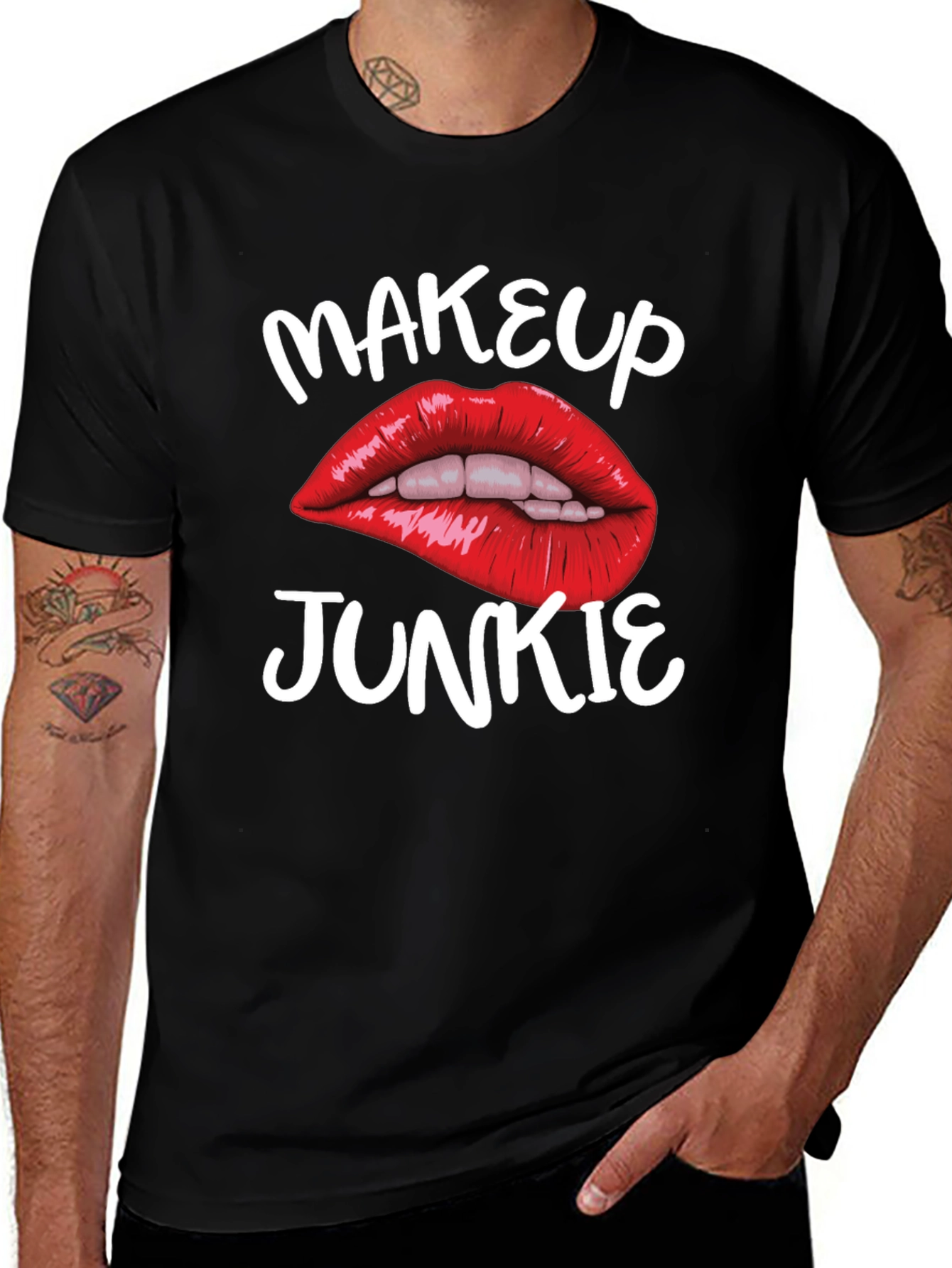 Makeup Junkie Graphic Tee - Bold Lips Black T-Shirt