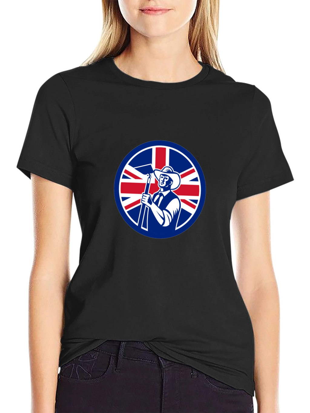Union Jack Miner Graphic Tee - Black Cotton Blend