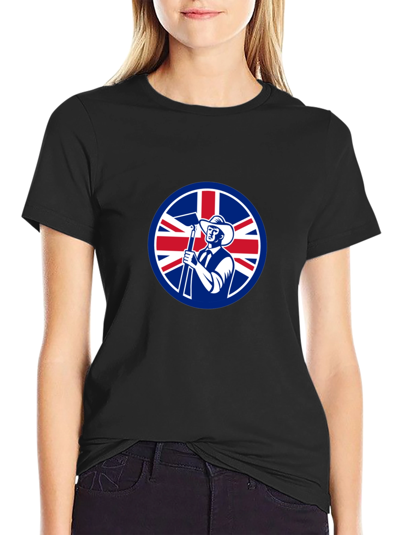 Union Jack Miner Graphic Tee - Black Cotton Blend
