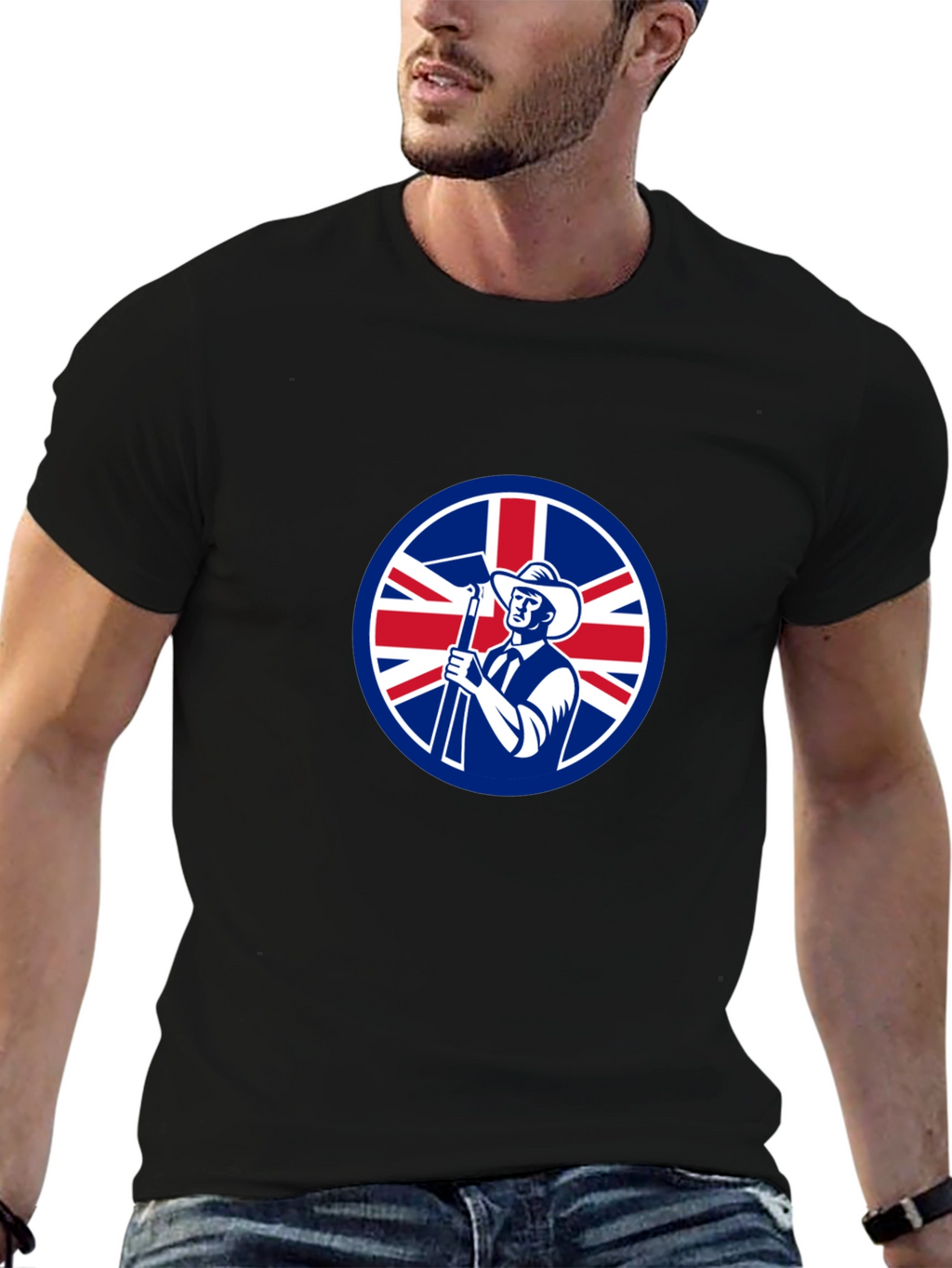 Union Jack Miner Graphic Tee - Black Cotton Blend