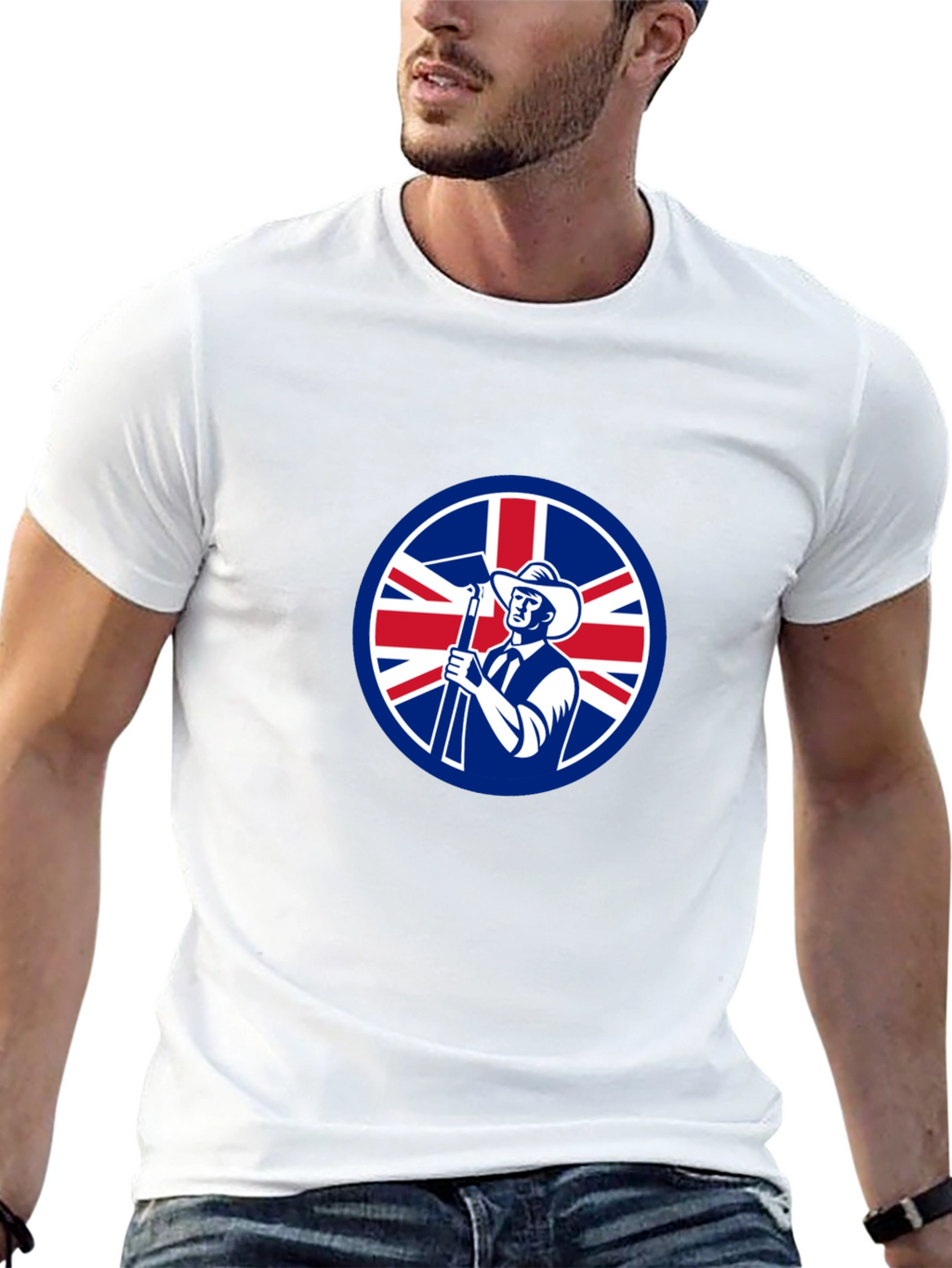 Union Jack Miner Graphic Tee - Black Cotton Blend