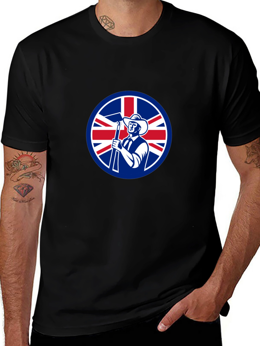 Union Jack Miner Graphic Tee - Black Cotton Blend