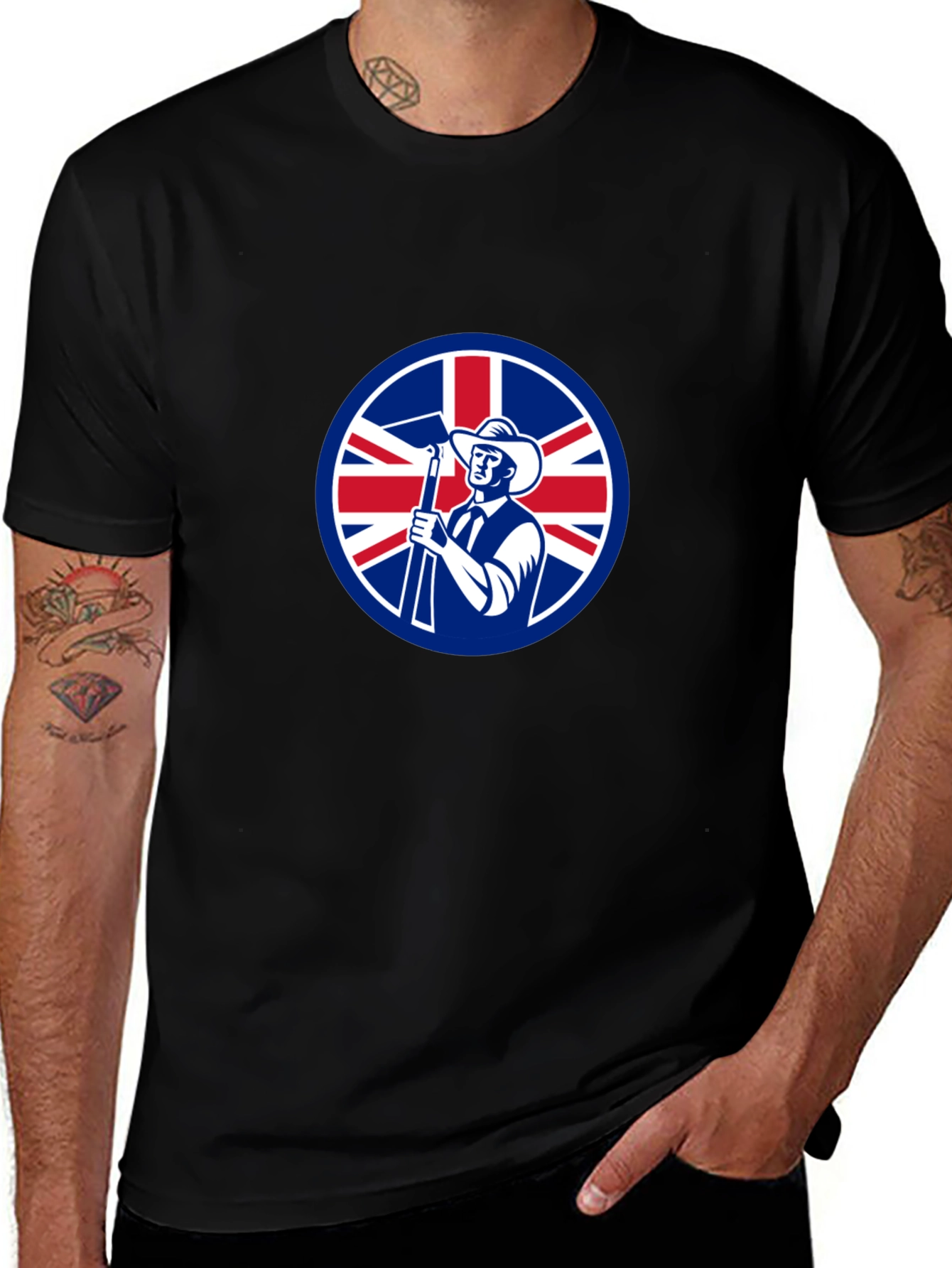 Union Jack Miner Graphic Tee - Black Cotton Blend