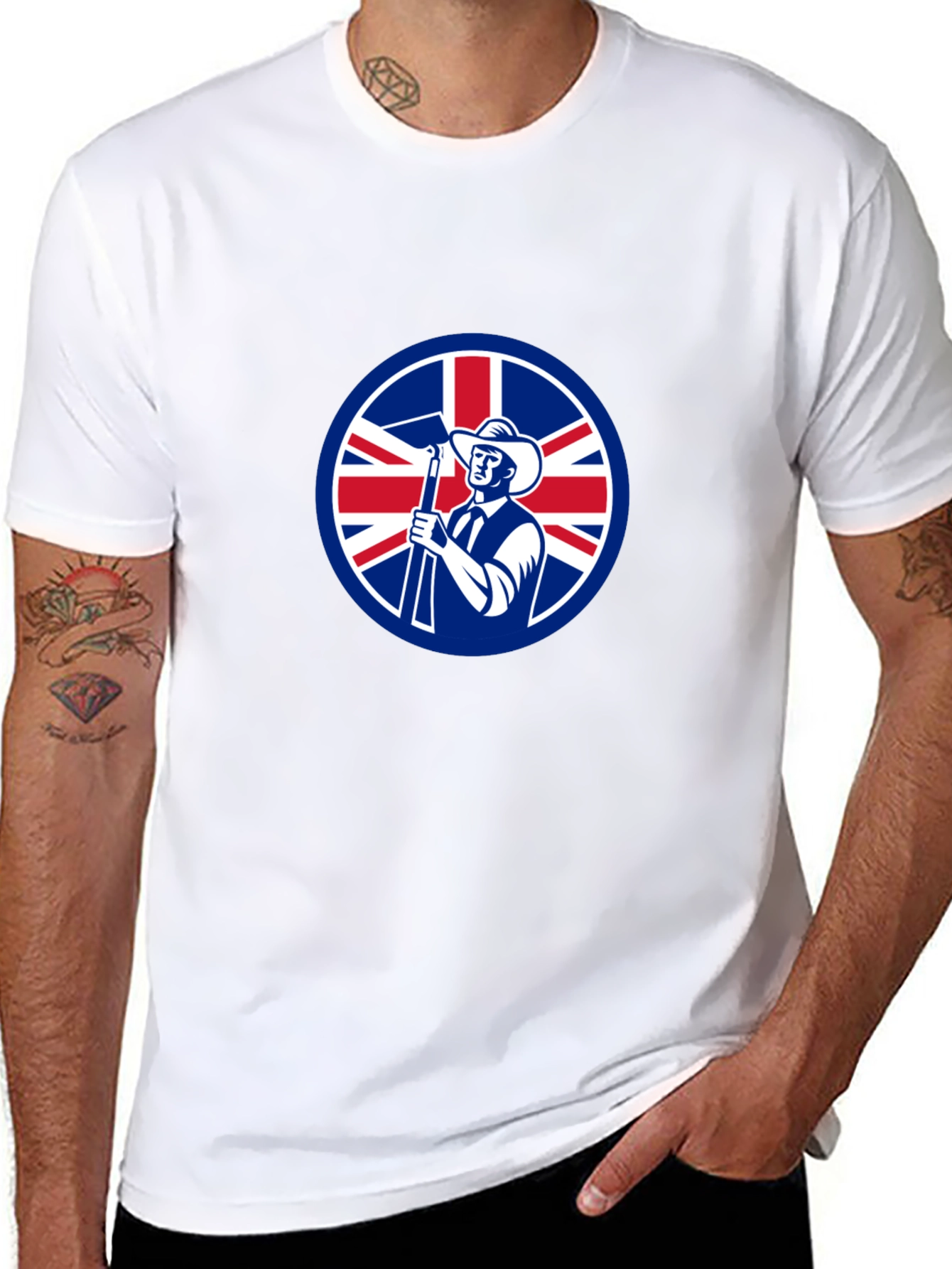 Union Jack Miner Graphic Tee - Black Cotton Blend