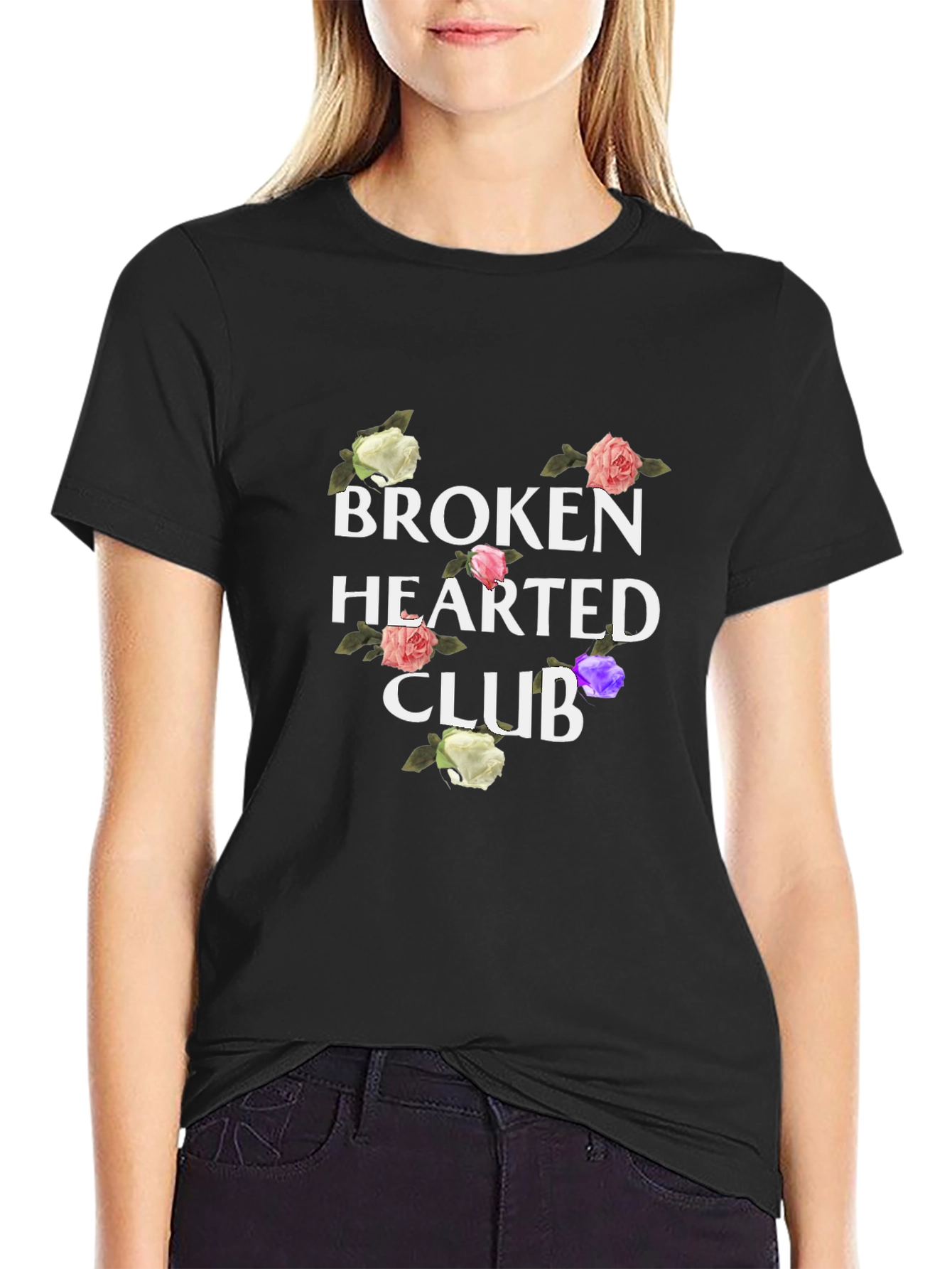 Broken Hearted Club Floral Graphic Tee - Black