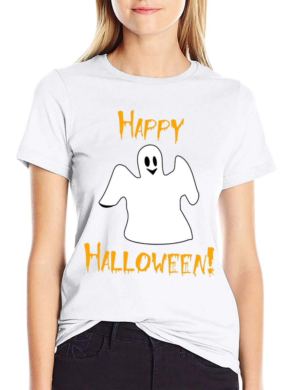Happy Halloween Ghost Graphic Tee - Black
