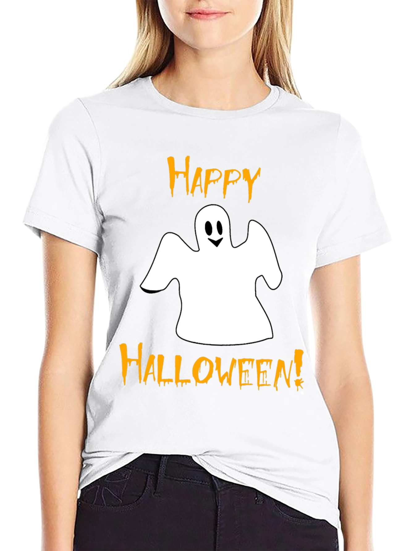 Happy Halloween Ghost Graphic Tee - Black