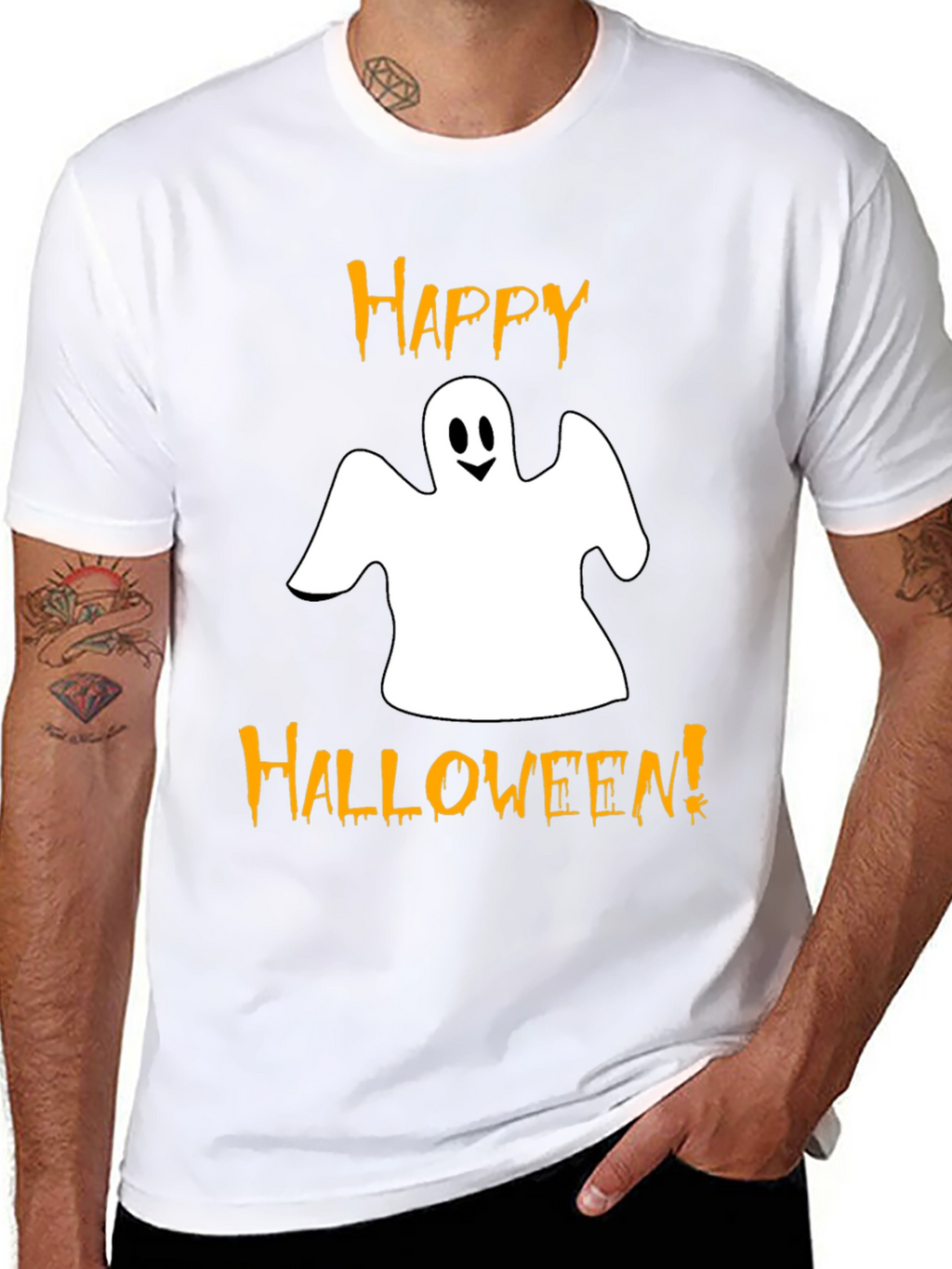 Happy Halloween Ghost Graphic Tee - Black