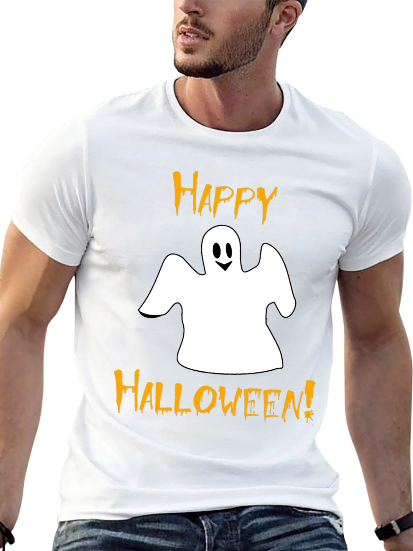 Happy Halloween Ghost Graphic Tee - Black