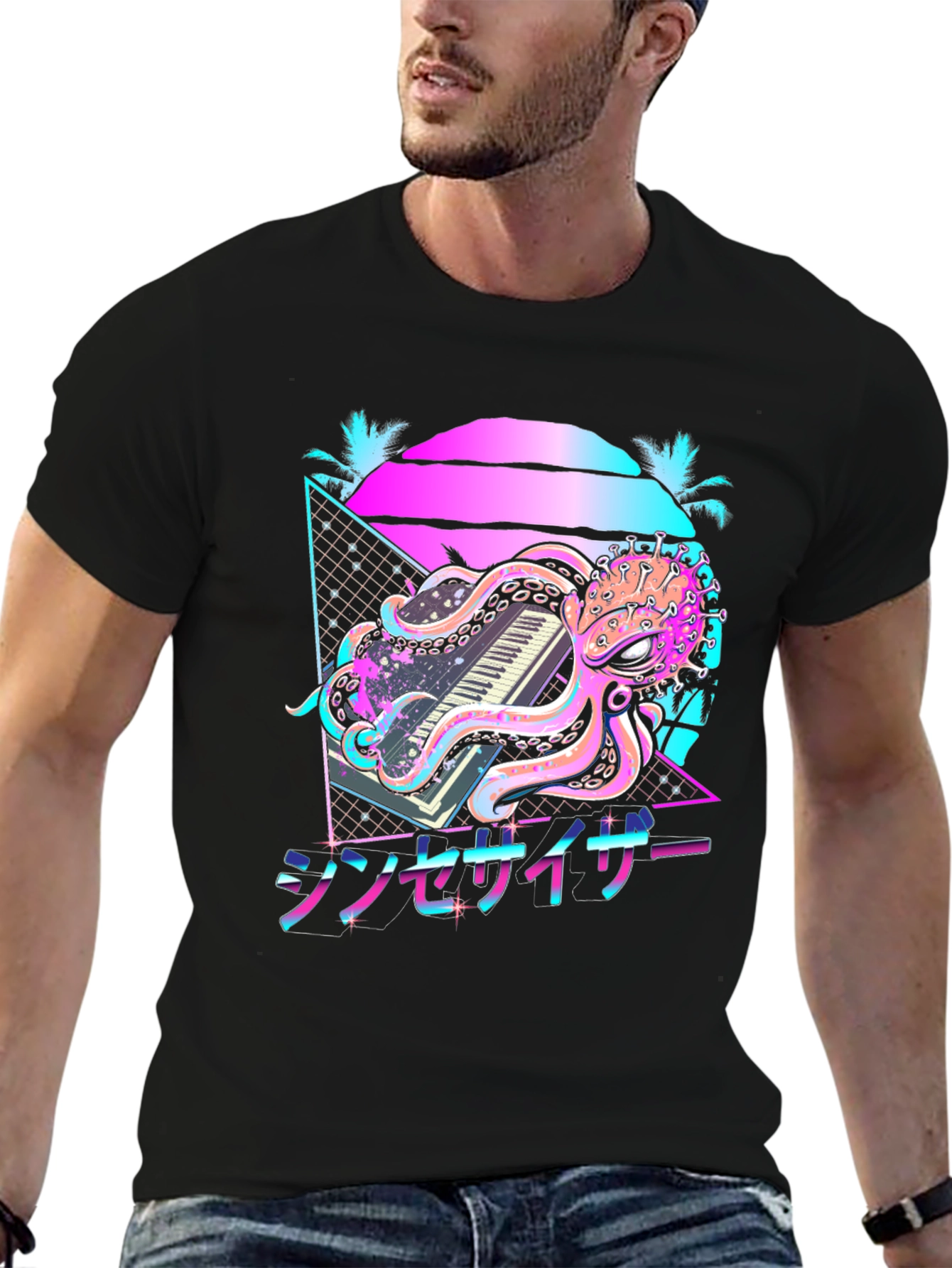 Retro Synthwave Octopus Graphic Tee