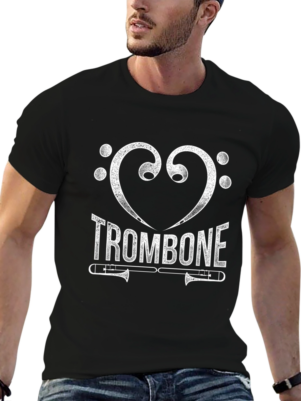I Heart Trombone Black Graphic T-Shirt
