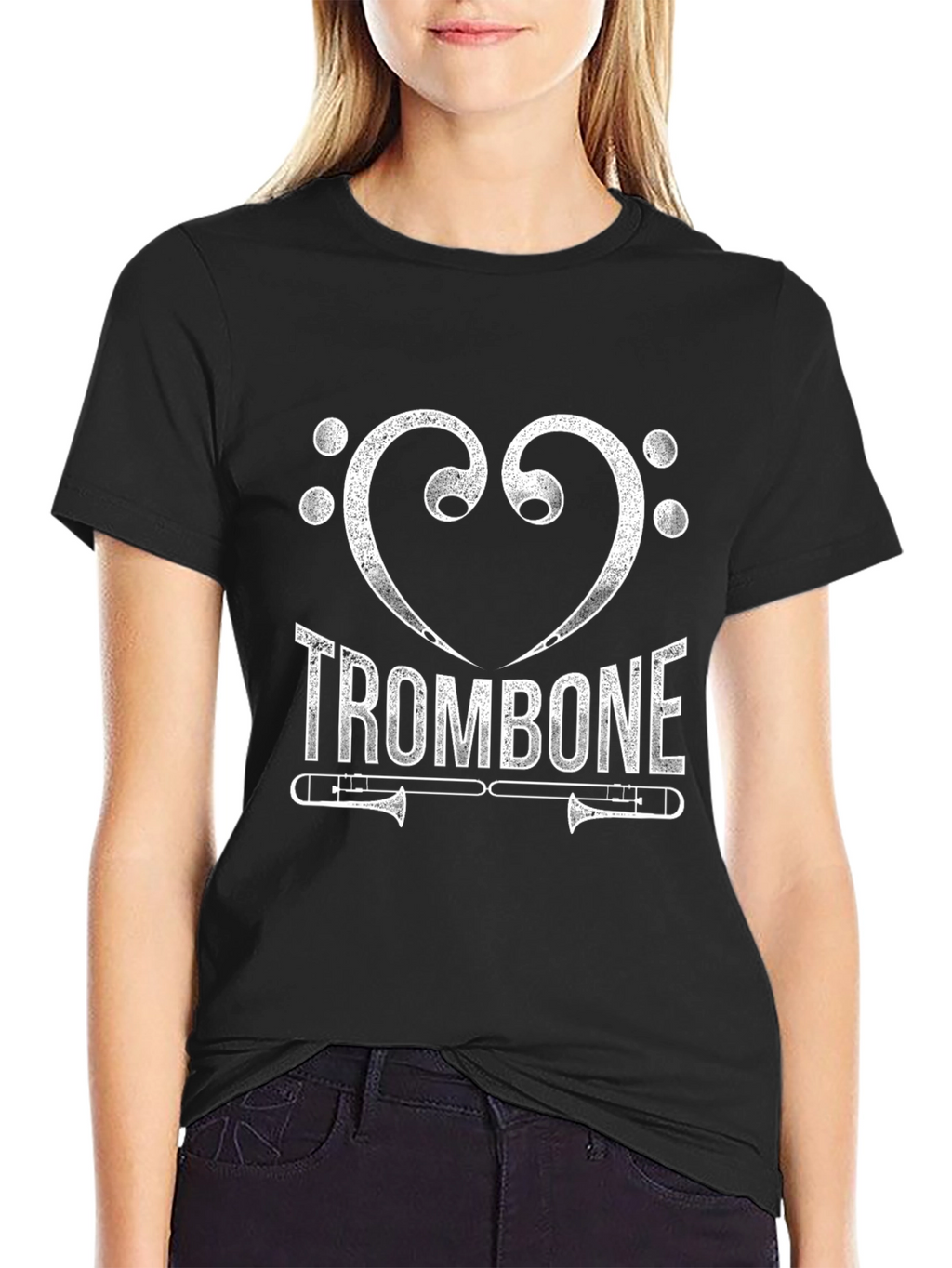 I Heart Trombone Black Graphic T-Shirt