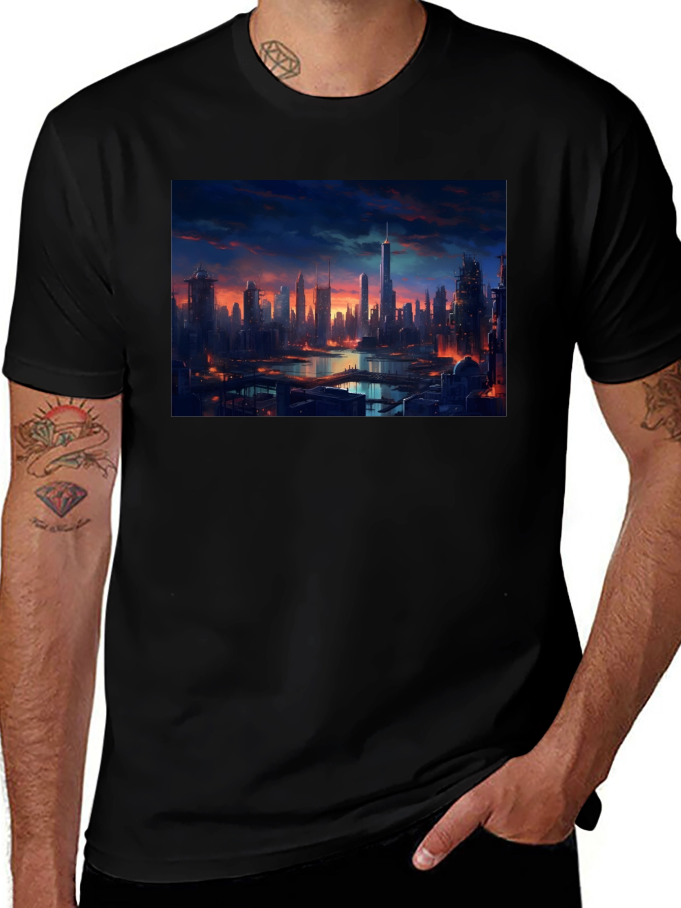 Cityscape Graphic Tee - Urban Style Black T-Shirt