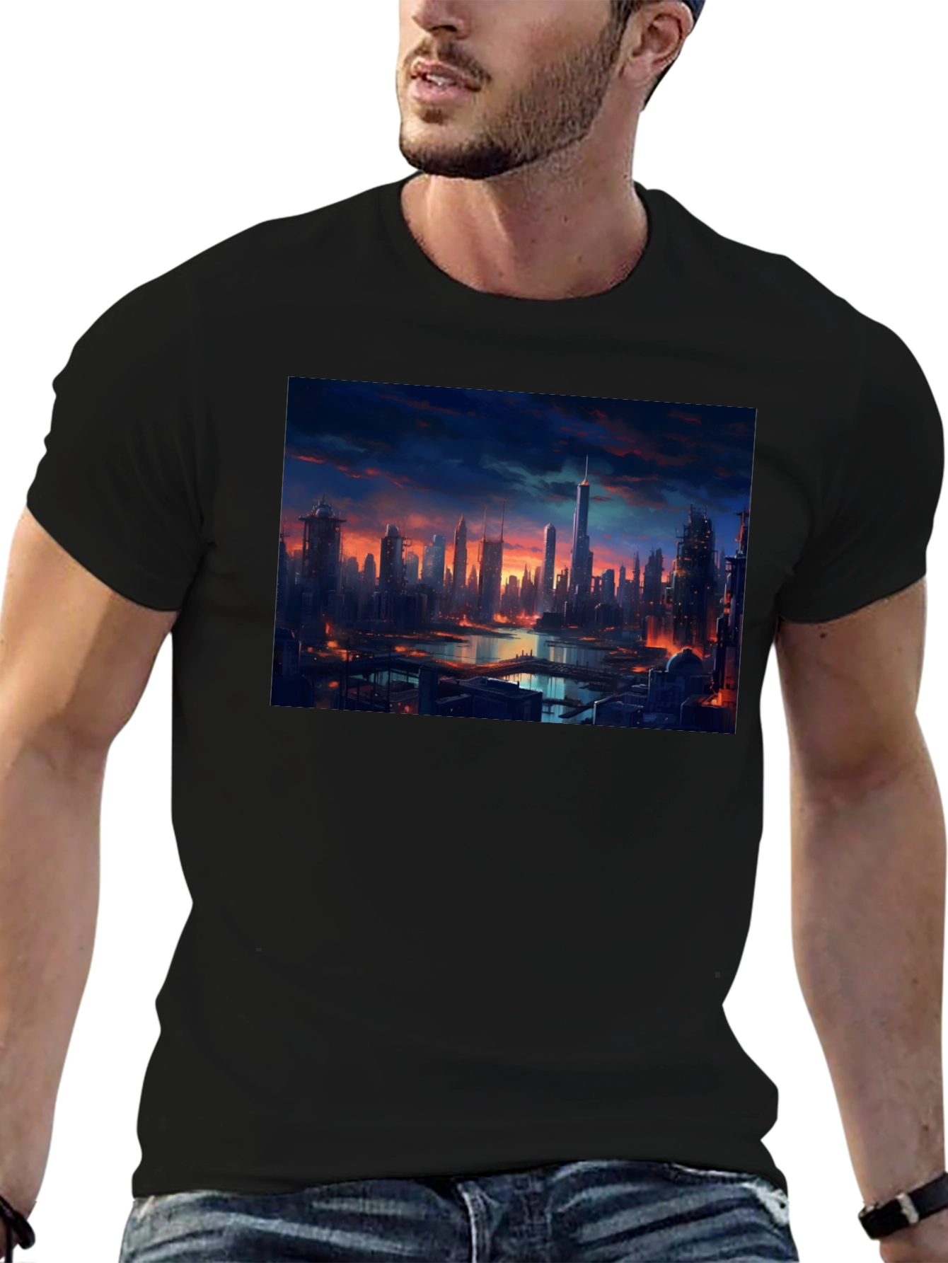 Cityscape Graphic Tee - Urban Style Black T-Shirt