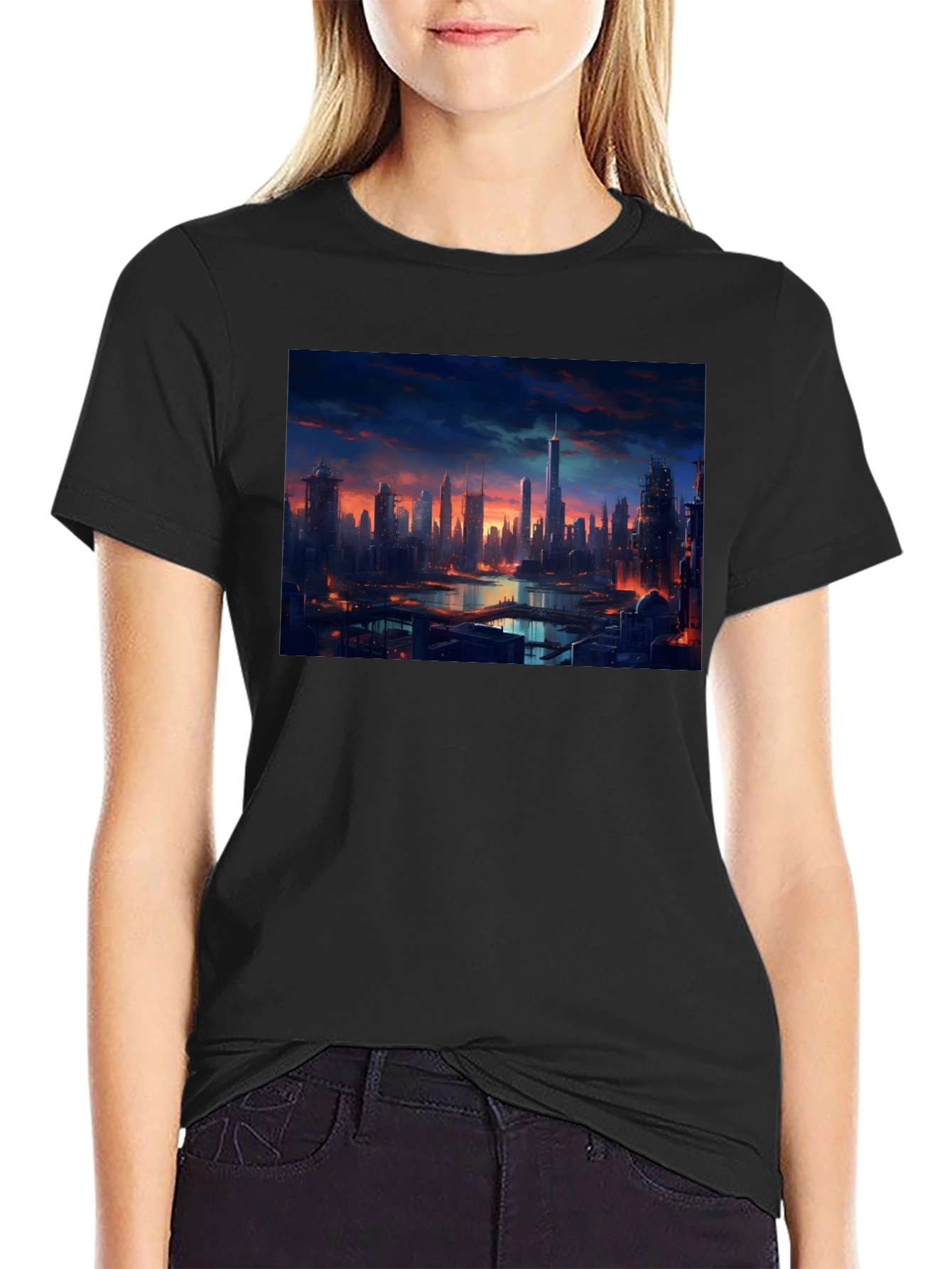Cityscape Graphic Tee - Urban Style Black T-Shirt