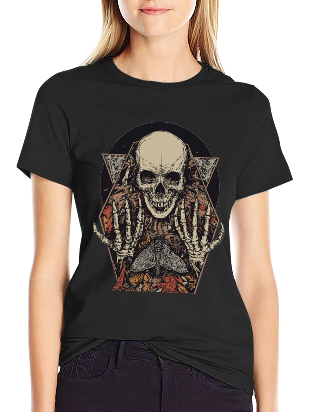 Skull & Moth Graphic Print Mens T-Shirt