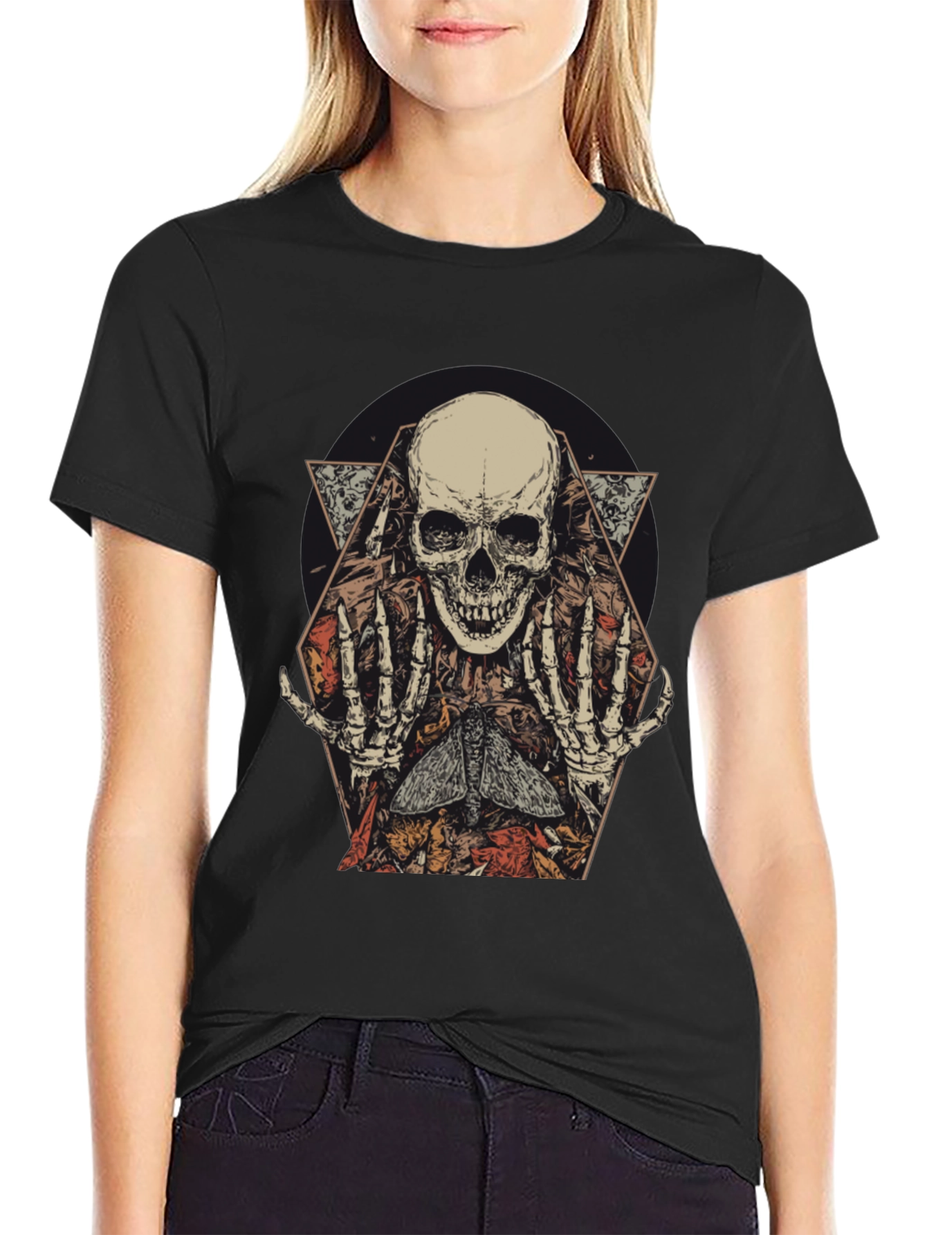 Skull & Moth Graphic Print Mens T-Shirt