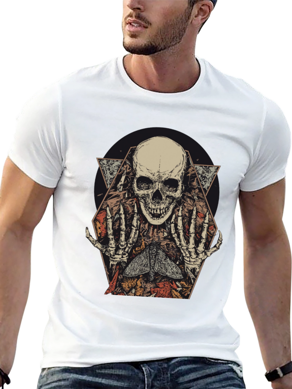 Skull & Moth Graphic Print Mens T-Shirt