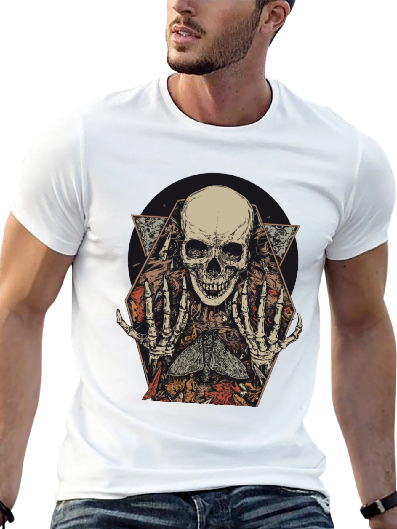 Skull & Moth Graphic Print Mens T-Shirt