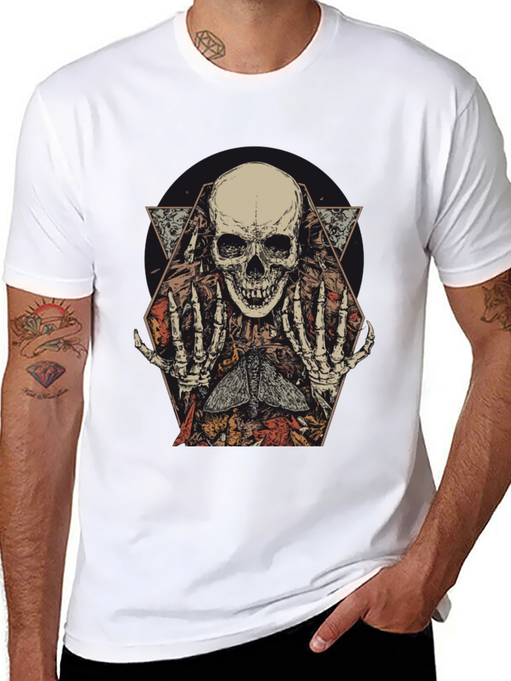 Skull & Moth Graphic Print Mens T-Shirt