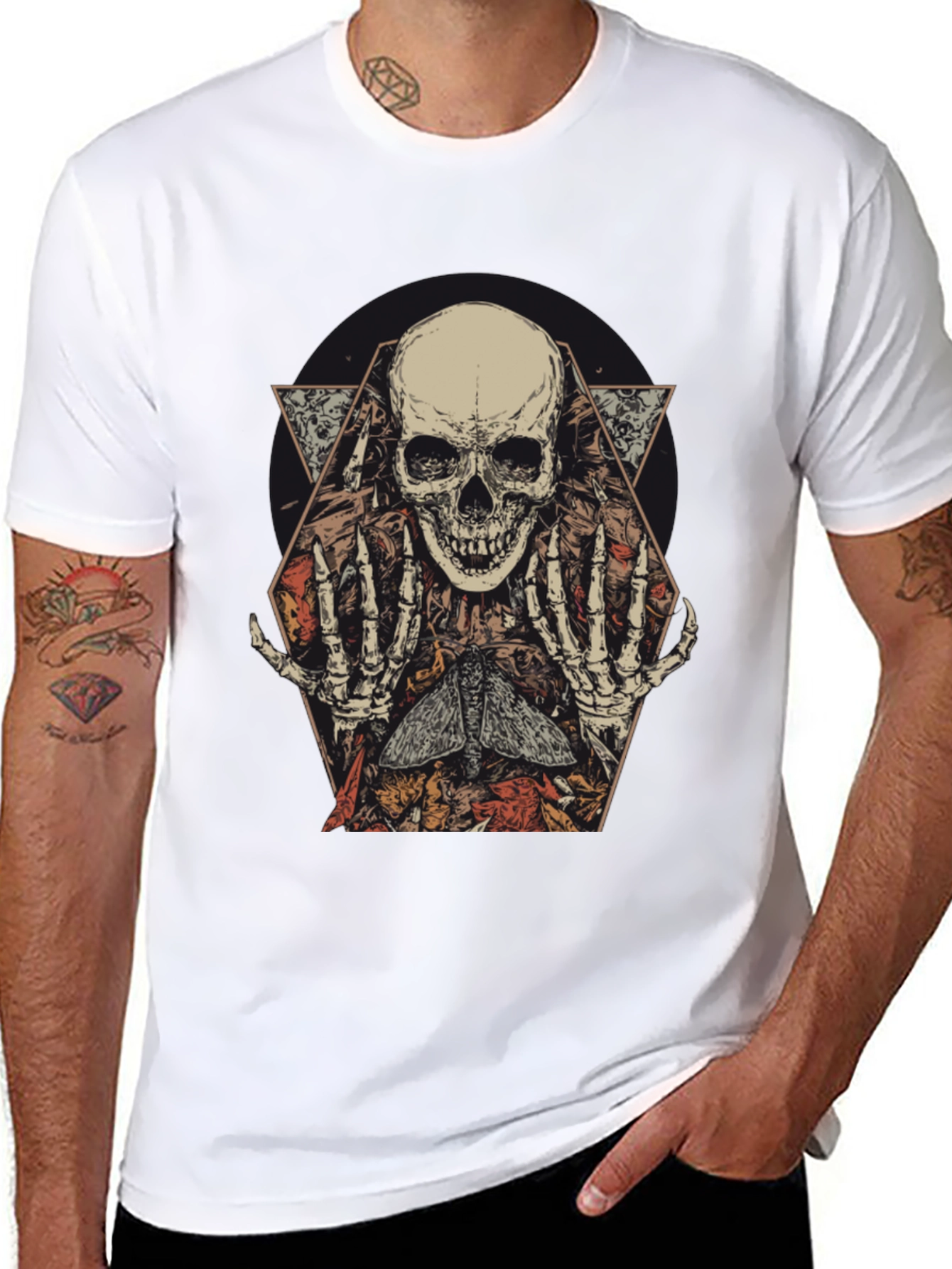 Skull & Moth Graphic Print Mens T-Shirt
