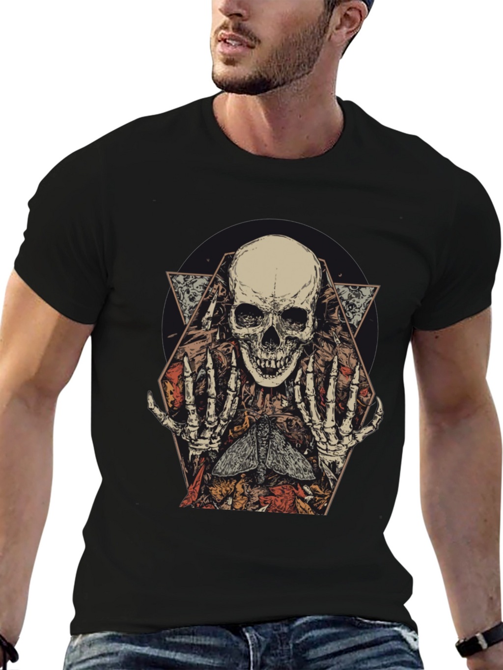 Skull & Moth Graphic Print Mens T-Shirt