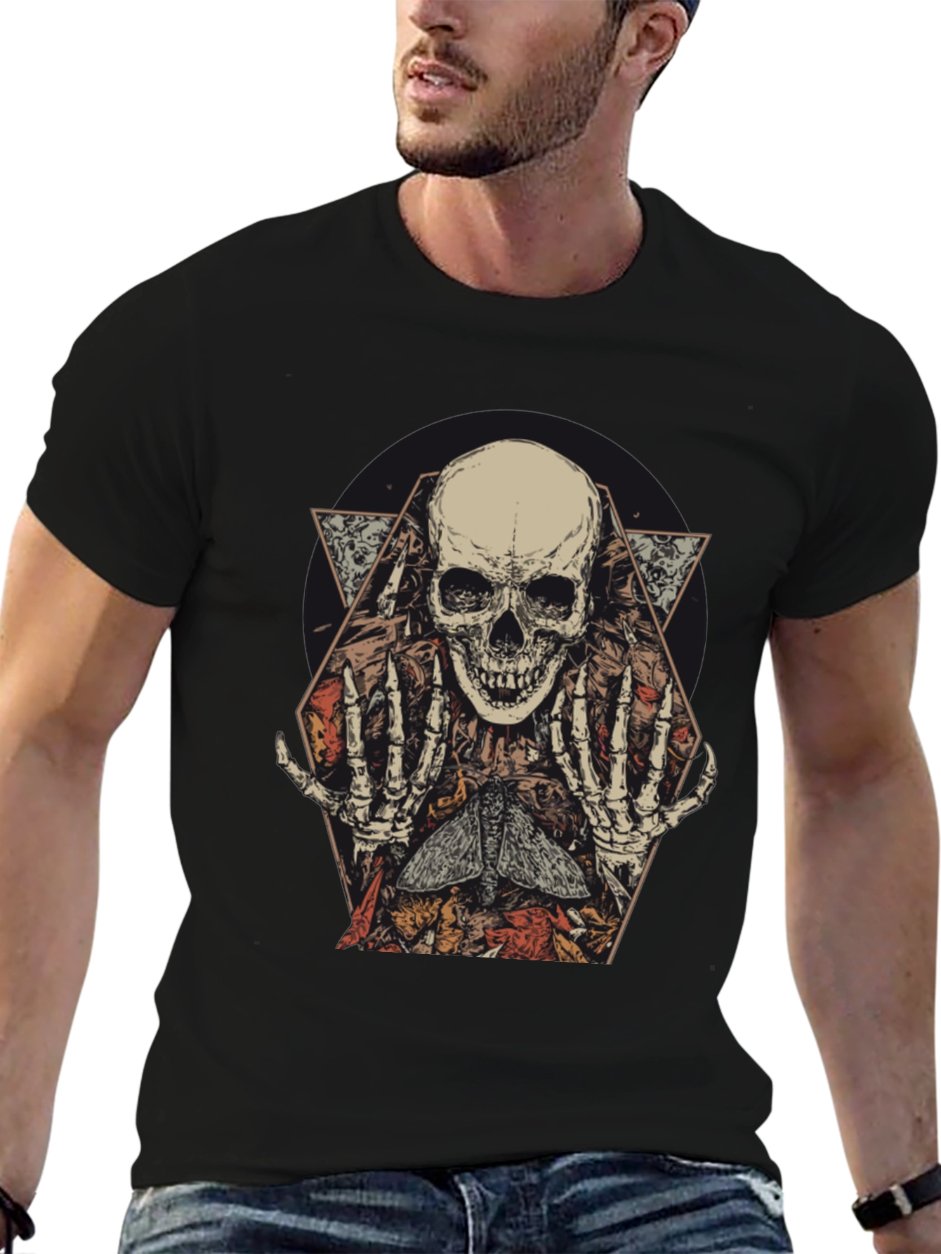 Skull & Moth Graphic Print Mens T-Shirt