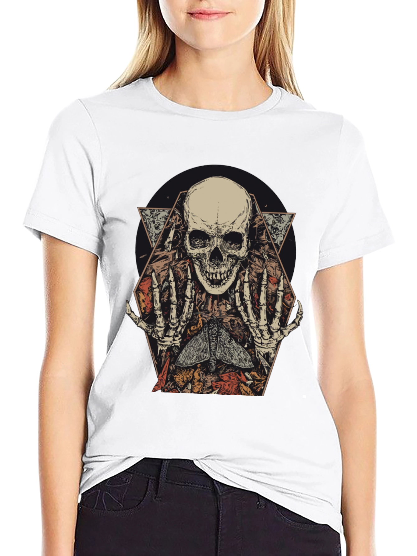 Skull & Moth Graphic Print Mens T-Shirt