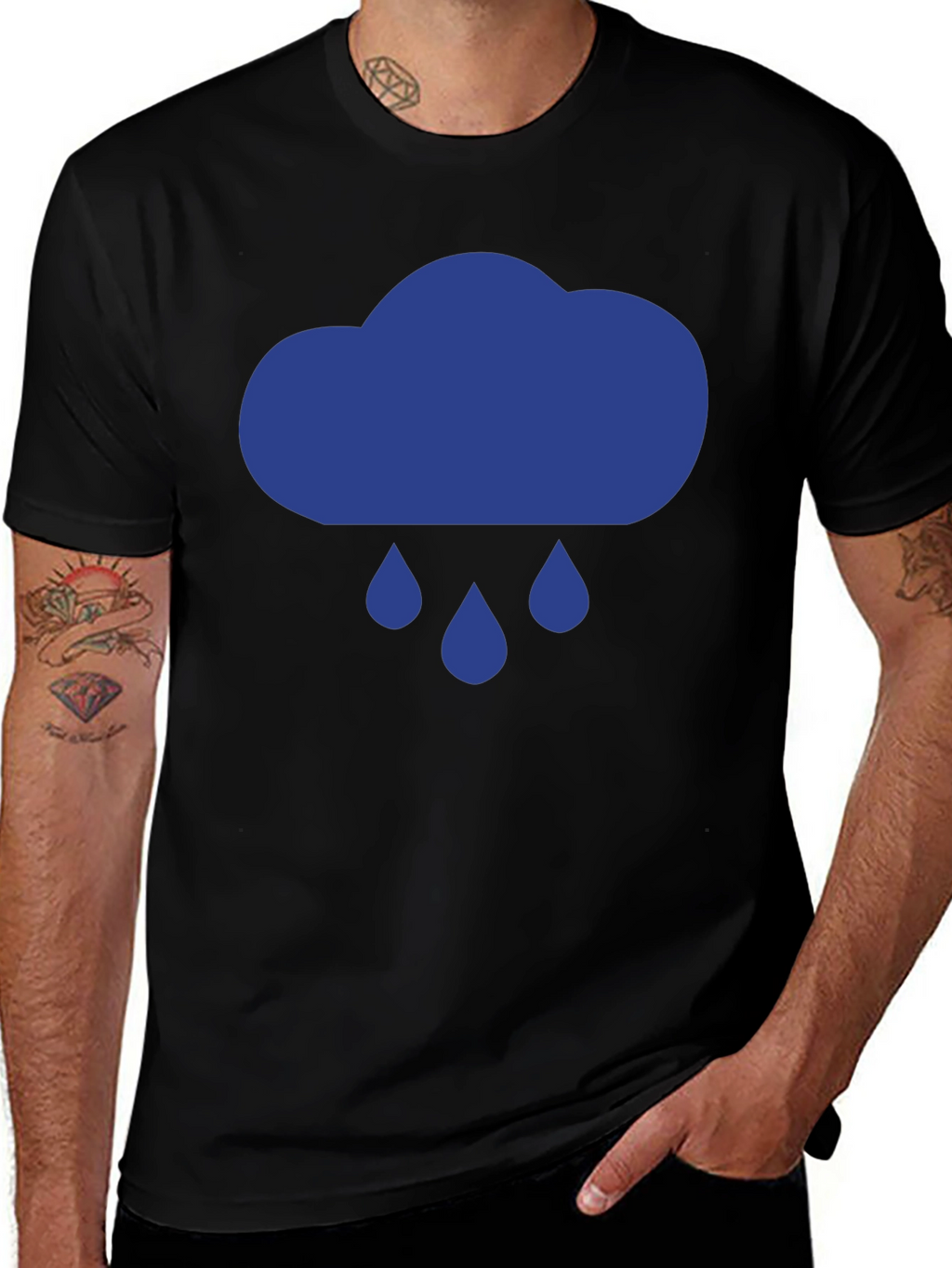 Rainy Day Cloud Graphic Tee - Black Cotton T-Shirt