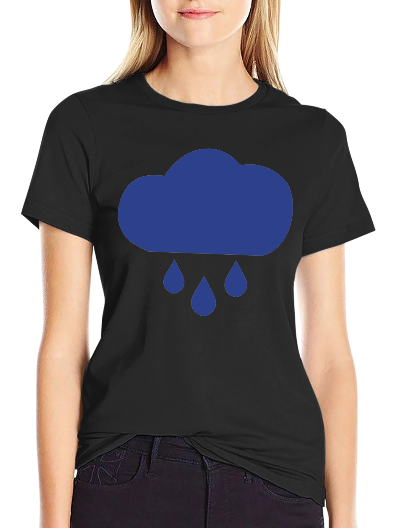 Rainy Day Cloud Graphic Tee - Black Cotton T-Shirt