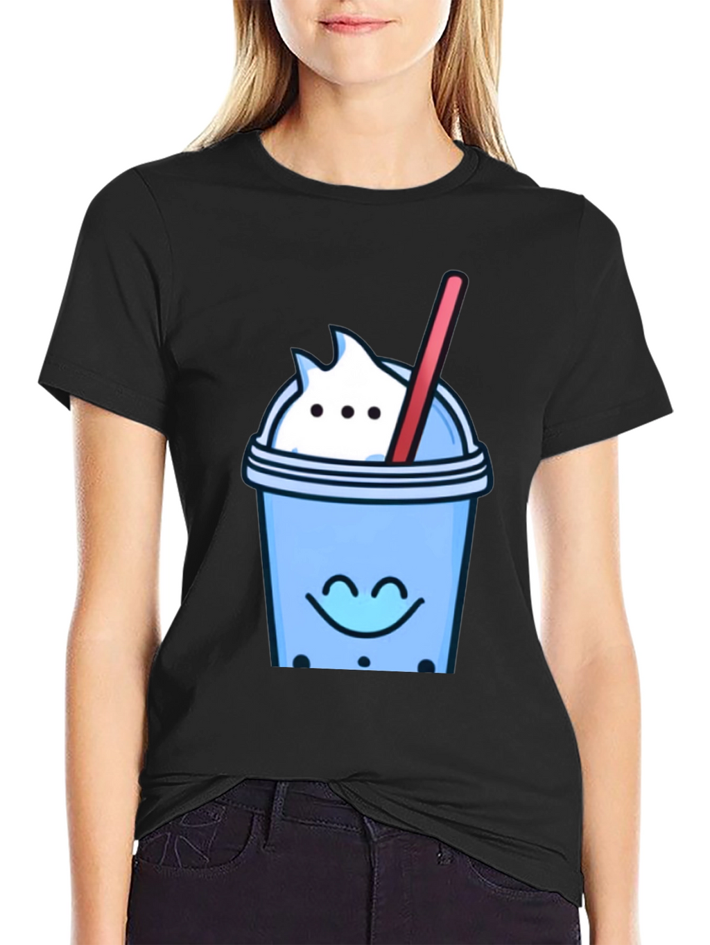 Cute Bubble Tea Graphic Tee - Black
