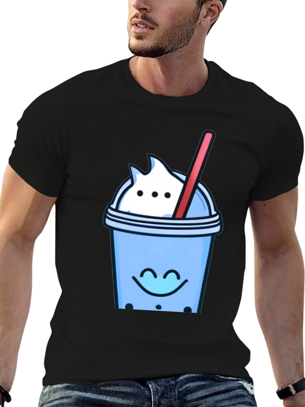 Cute Bubble Tea Graphic Tee - Black