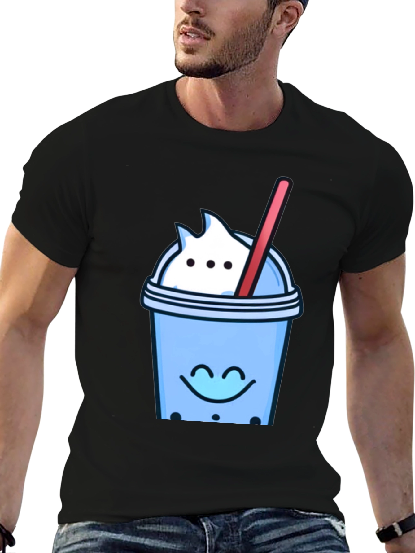 Cute Bubble Tea Graphic Tee - Black