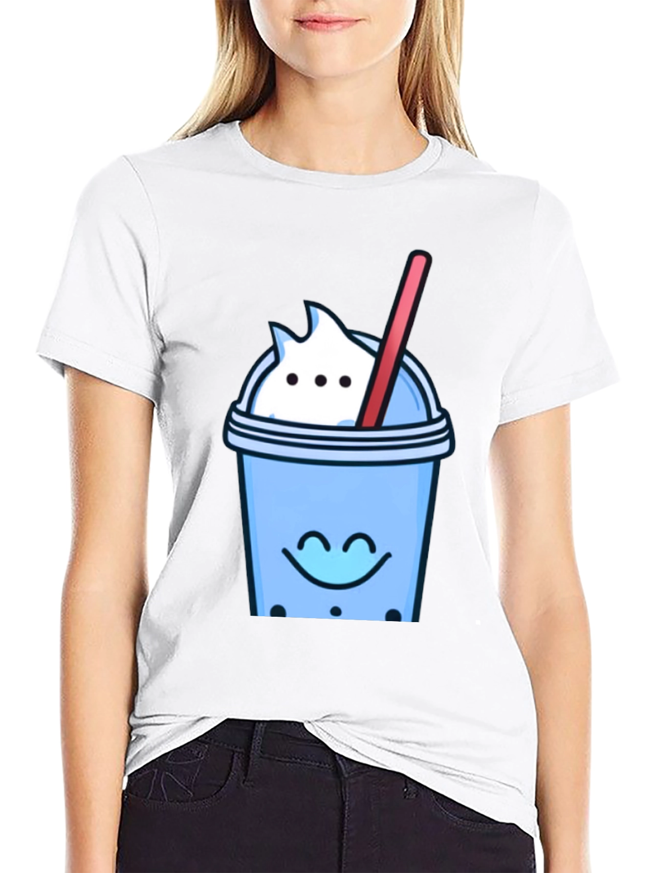 Cute Bubble Tea Graphic Tee - Black