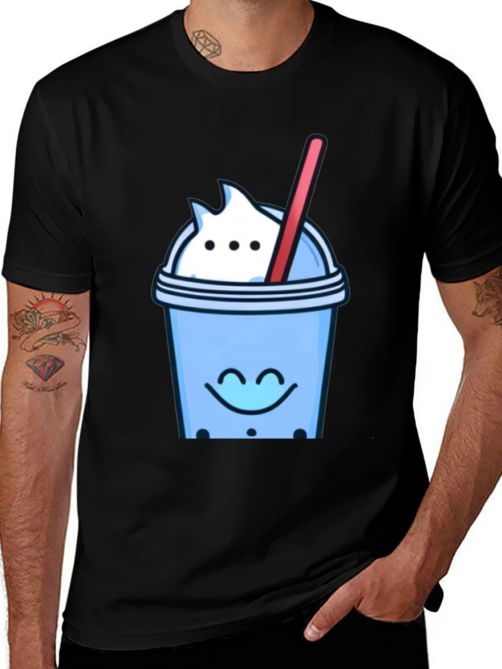 Cute Bubble Tea Graphic Tee - Black