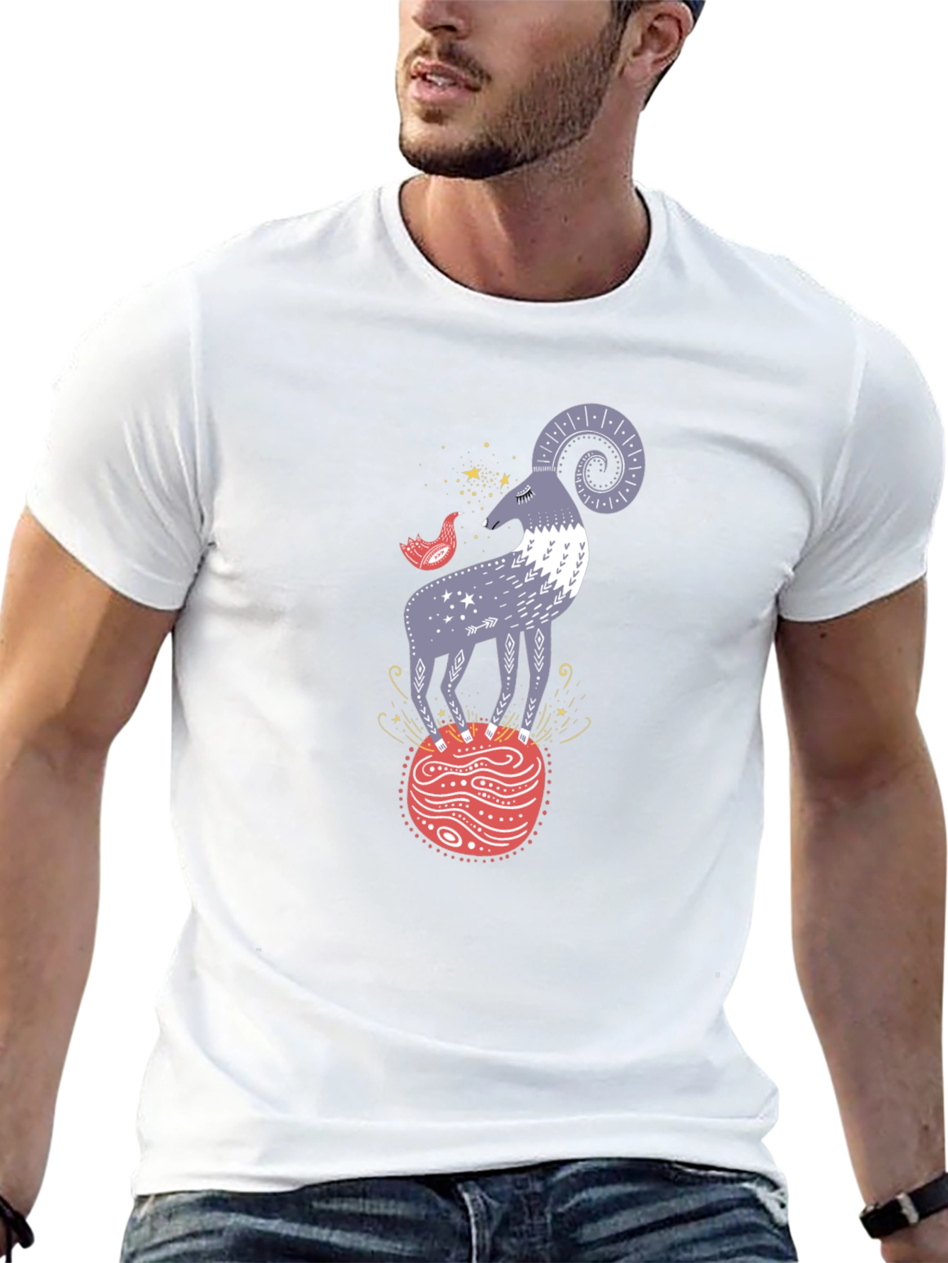 Ram and Bird Graphic Tee - Unique Design