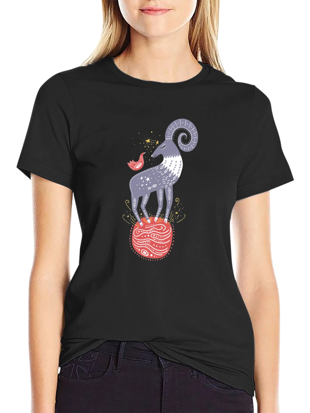 Ram and Bird Graphic Tee - Unique Design