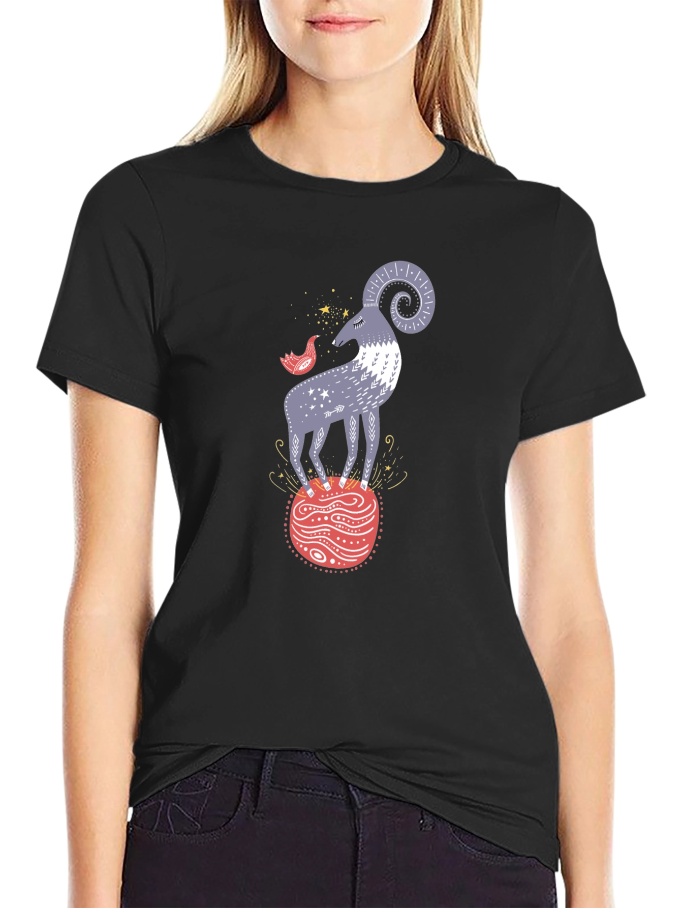 Ram and Bird Graphic Tee - Unique Design