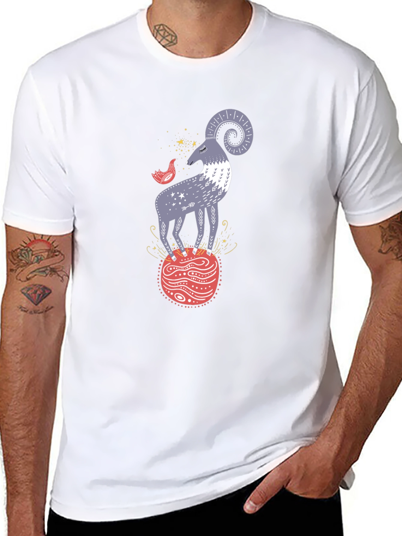 Ram and Bird Graphic Tee - Unique Design