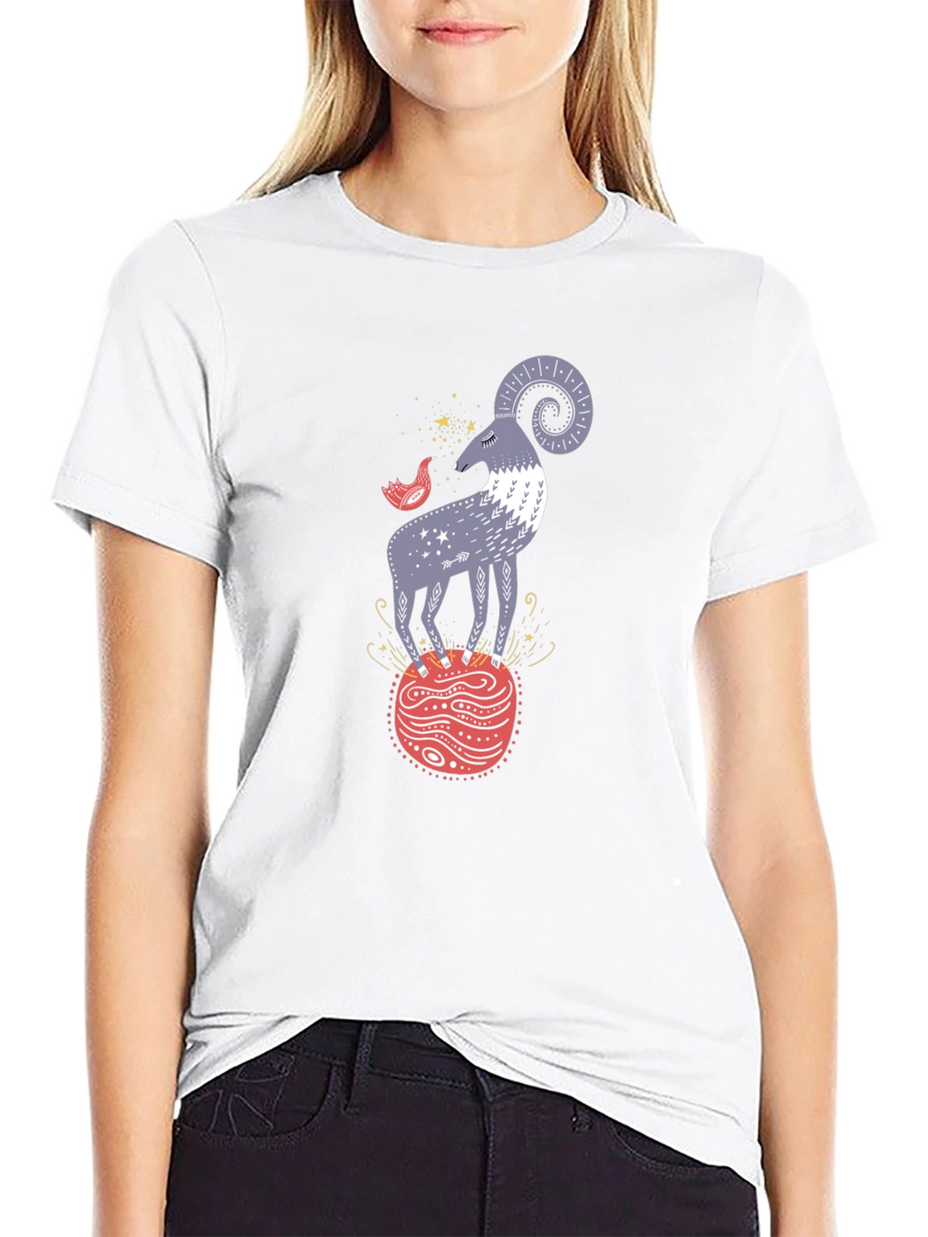 Ram and Bird Graphic Tee - Unique Design