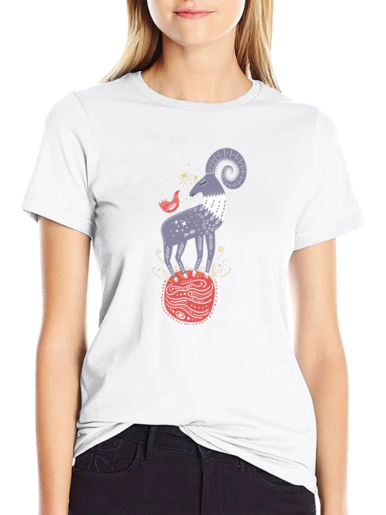 Ram and Bird Graphic Tee - Unique Design