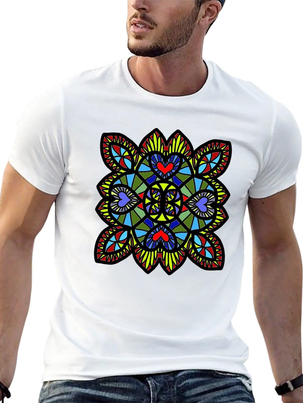 Stained Glass Heart T-Shirt - Black Graphic Tee