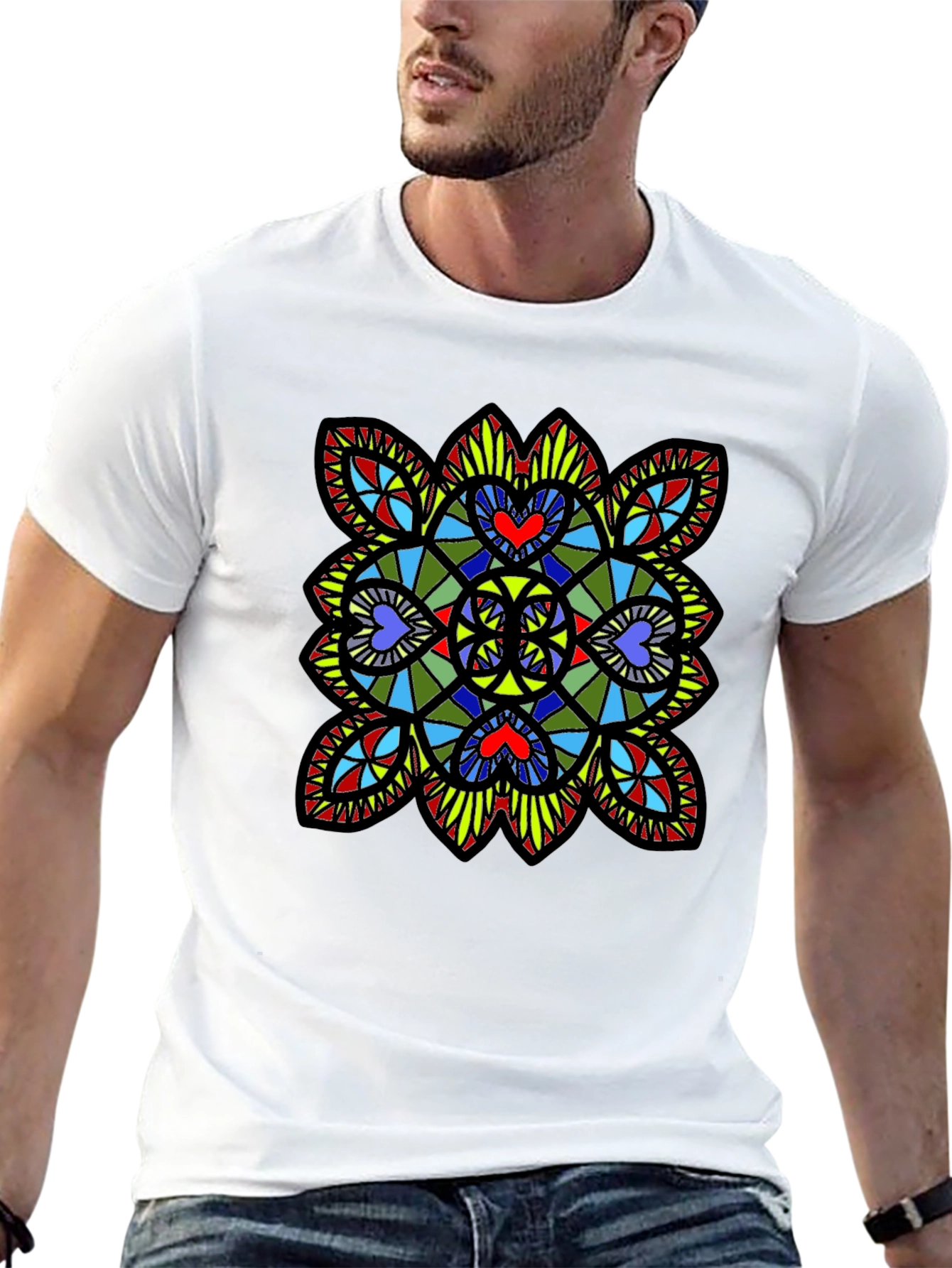 Stained Glass Heart T-Shirt - Black Graphic Tee