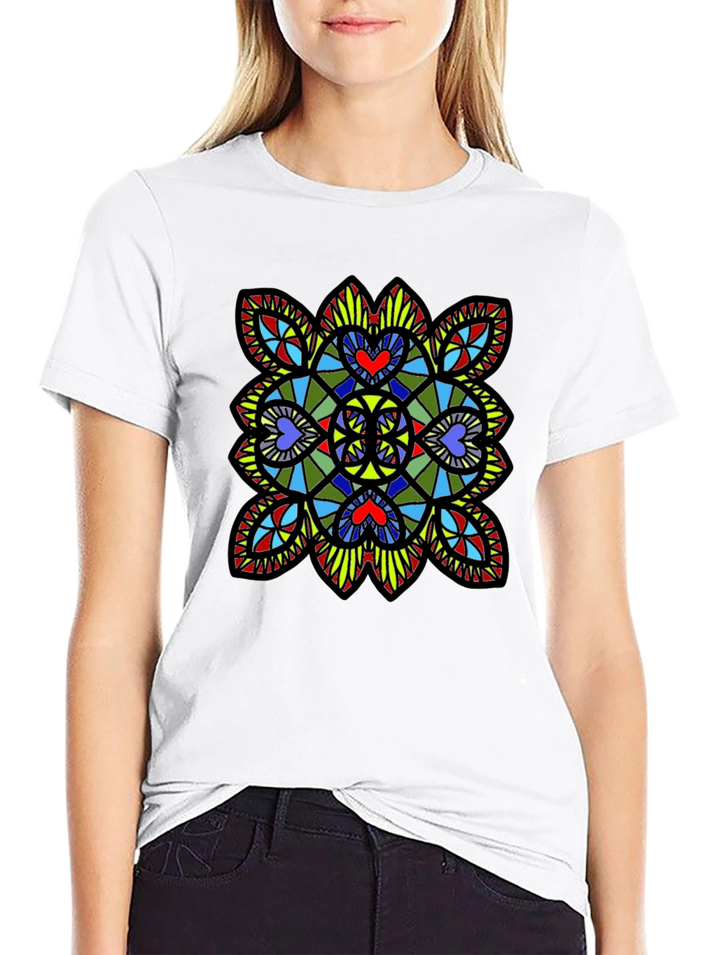 Stained Glass Heart T-Shirt - Black Graphic Tee