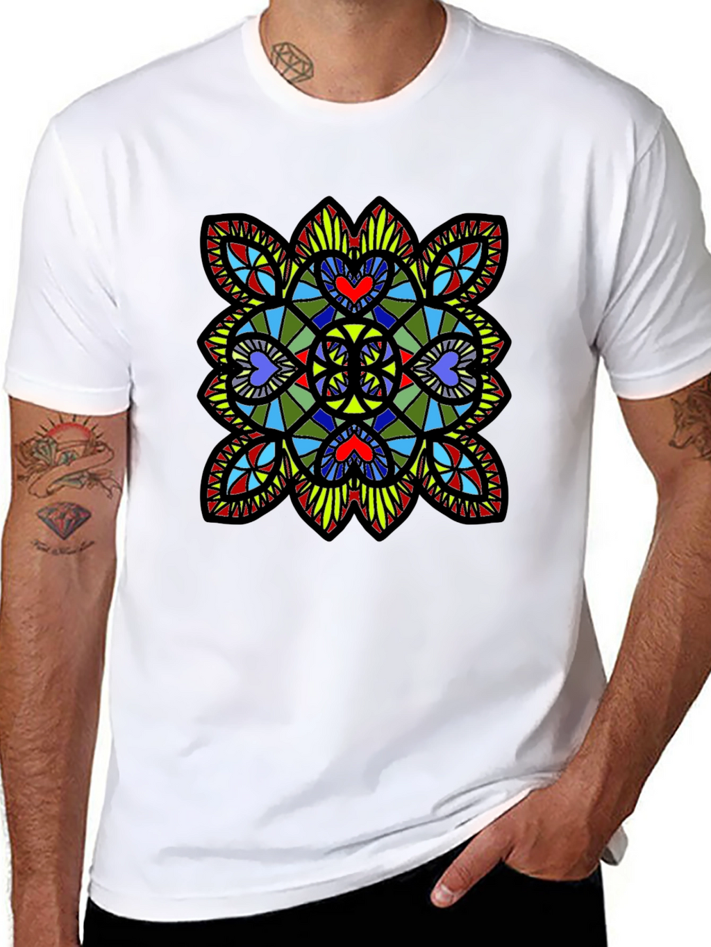 Stained Glass Heart T-Shirt - Black Graphic Tee