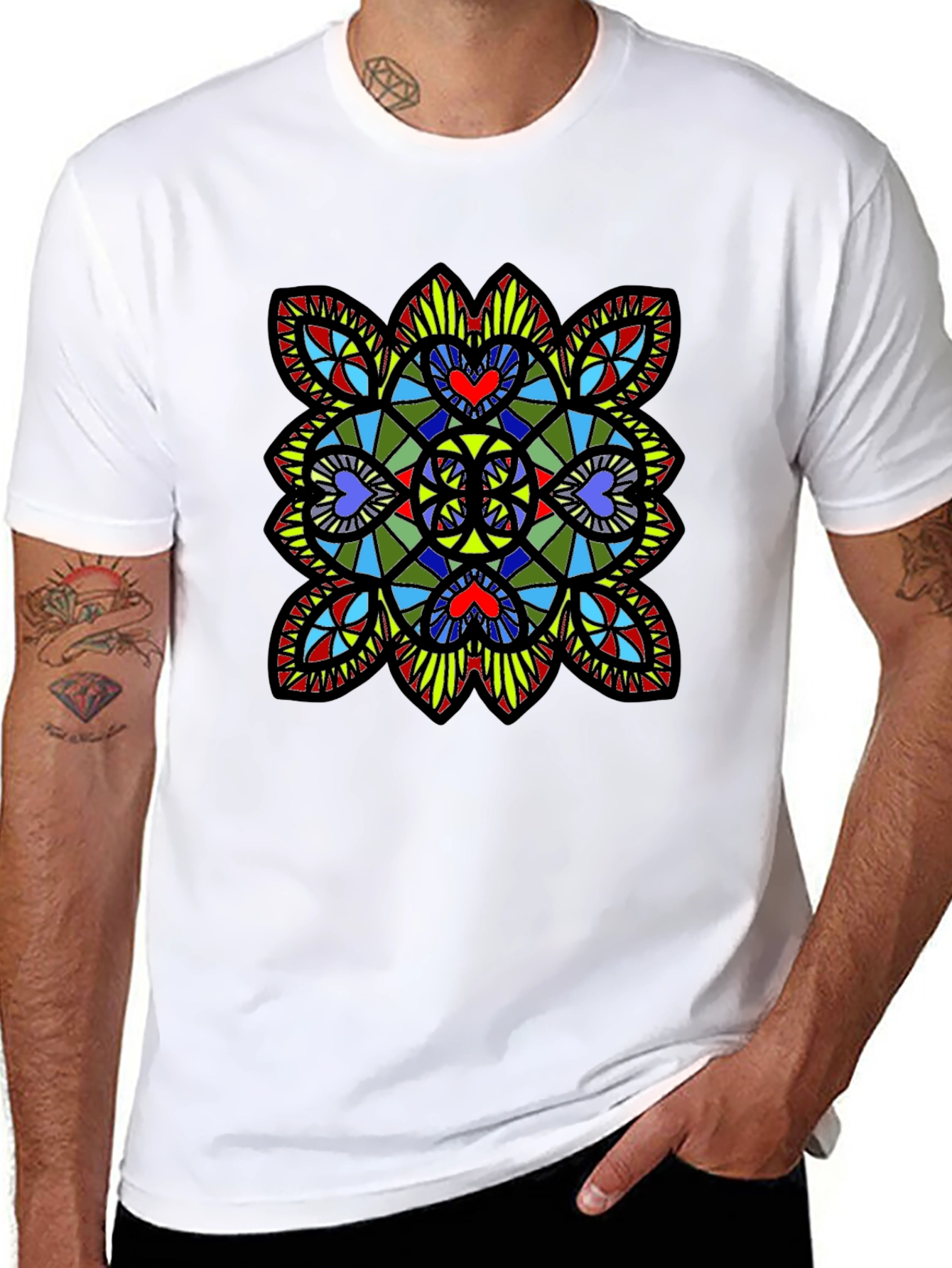 Stained Glass Heart T-Shirt - Black Graphic Tee