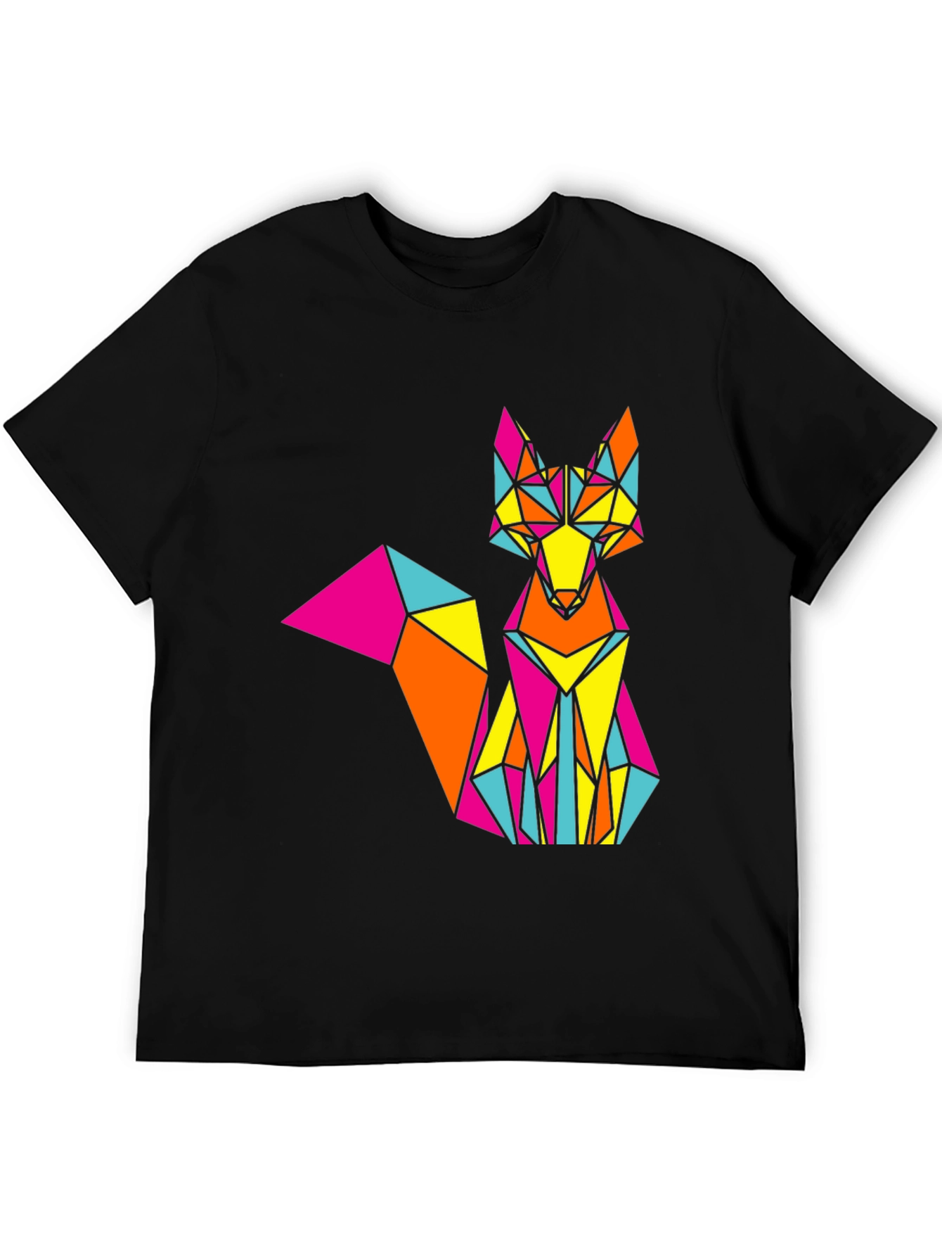 Geometric Fox Graphic Print Black T-Shirt