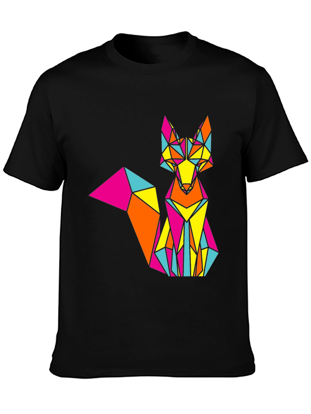 Geometric Fox Graphic Print Black T-Shirt