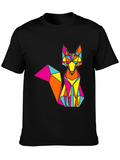 Geometric Fox Graphic Print Black T-Shirt